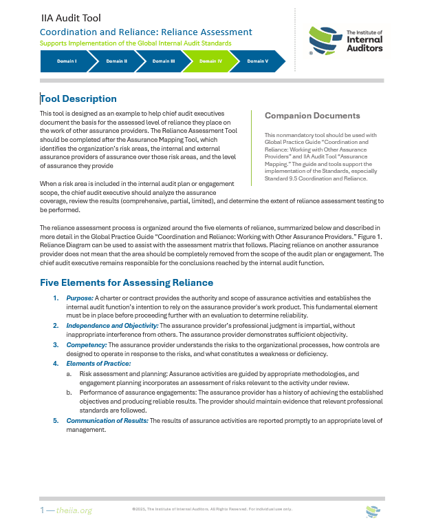 Coordination and Reliance: Reliance Assessment