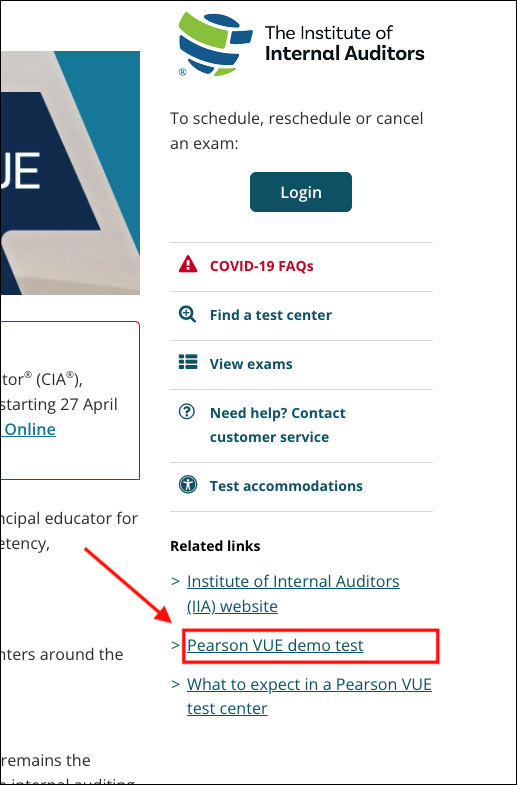How to access the Pearson VUE demo test
